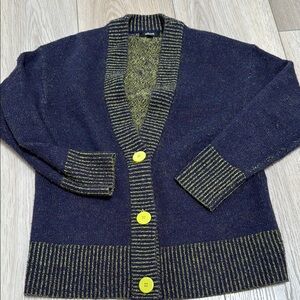 allbirds Navy and Yellow Button Cardigan